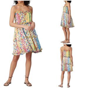 All Things Mochi Womens Blessica Mini Shift Dress Rainbow Dot Tiered Summer XS